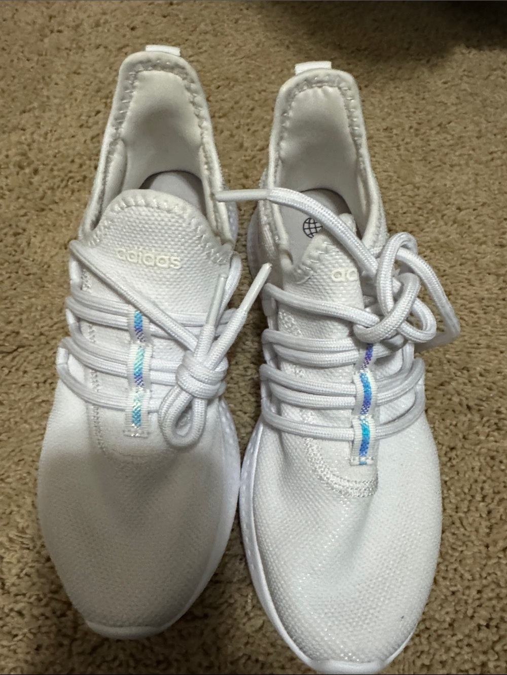 Adidas Women’s Cloudform White Sneakers with Iridescent Accent